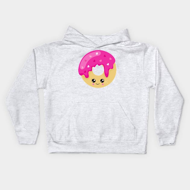 Kawaii Donut, Pink Donut, Doughnut, Icing, Hearts Kids Hoodie by Jelena Dunčević